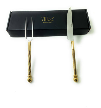 2 Piece Stainless Steel Carving Set - Gold Handle