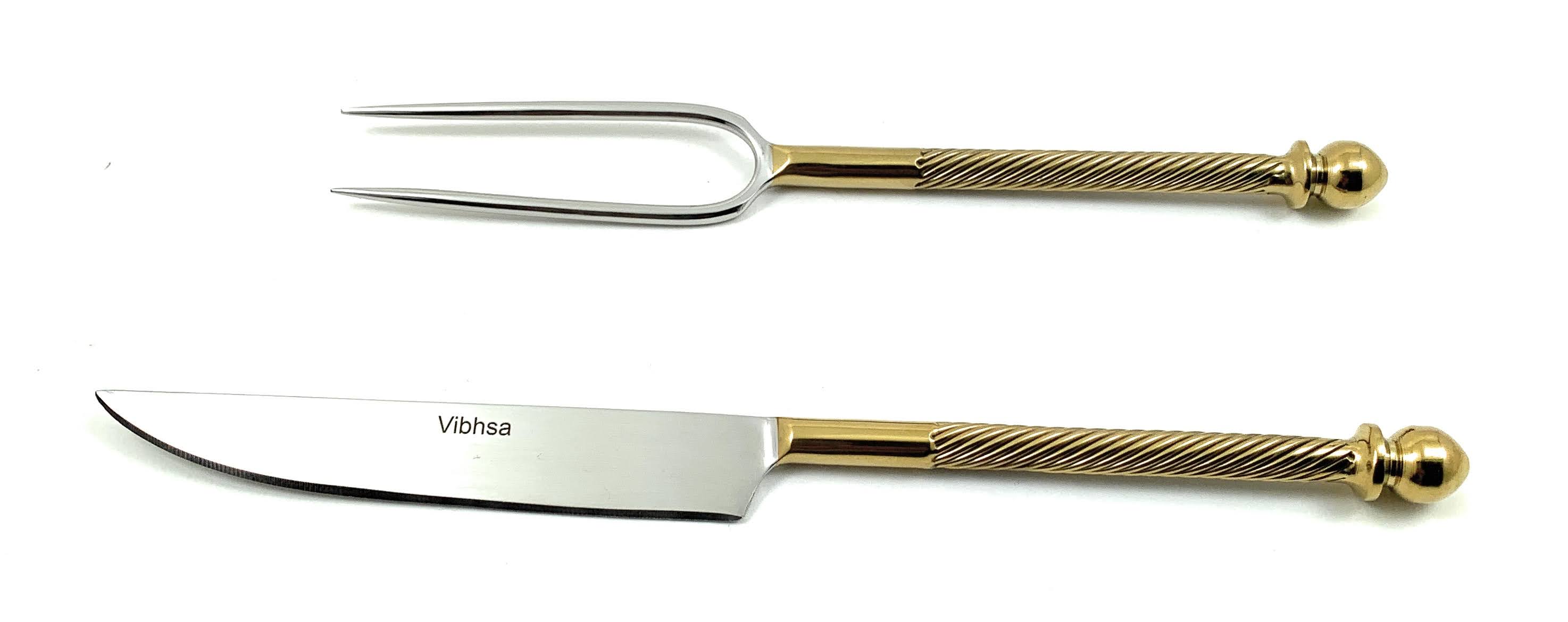 2 Piece Stainless Steel Carving Set - Gold Handle