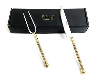 2 Piece Stainless Steel Carving Set - Gold Handle