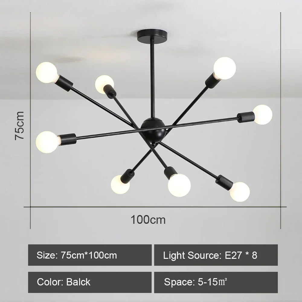 Modern Industrial Sputnik Style Chandelier - Black/White/Gold