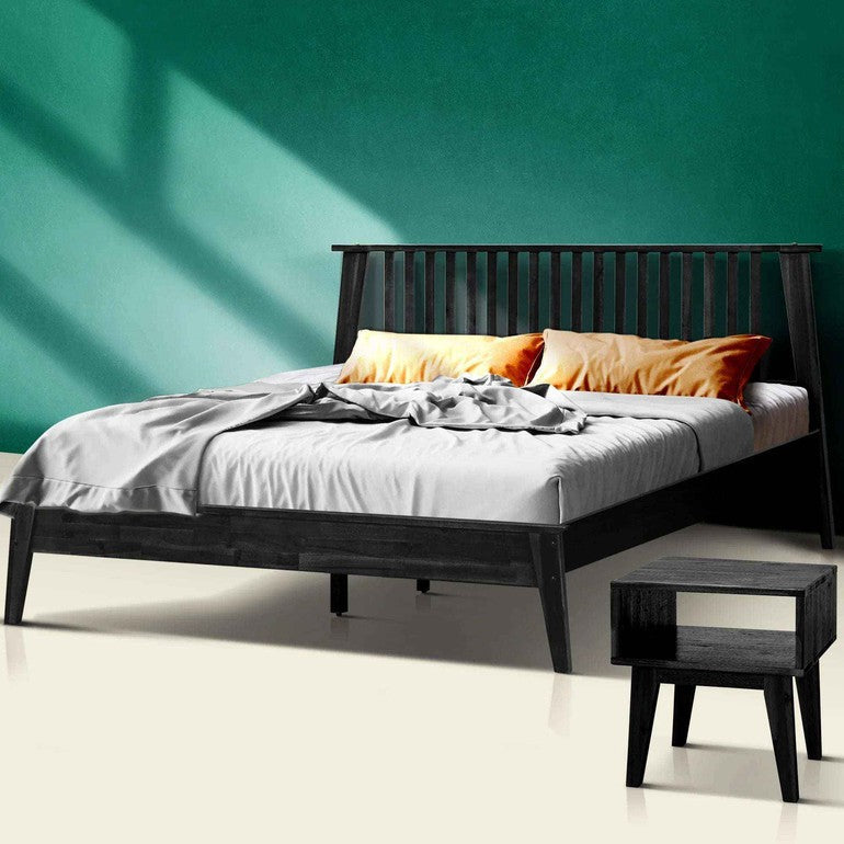 Kaylin Acacia Bed Frame &amp; Nightstand Set