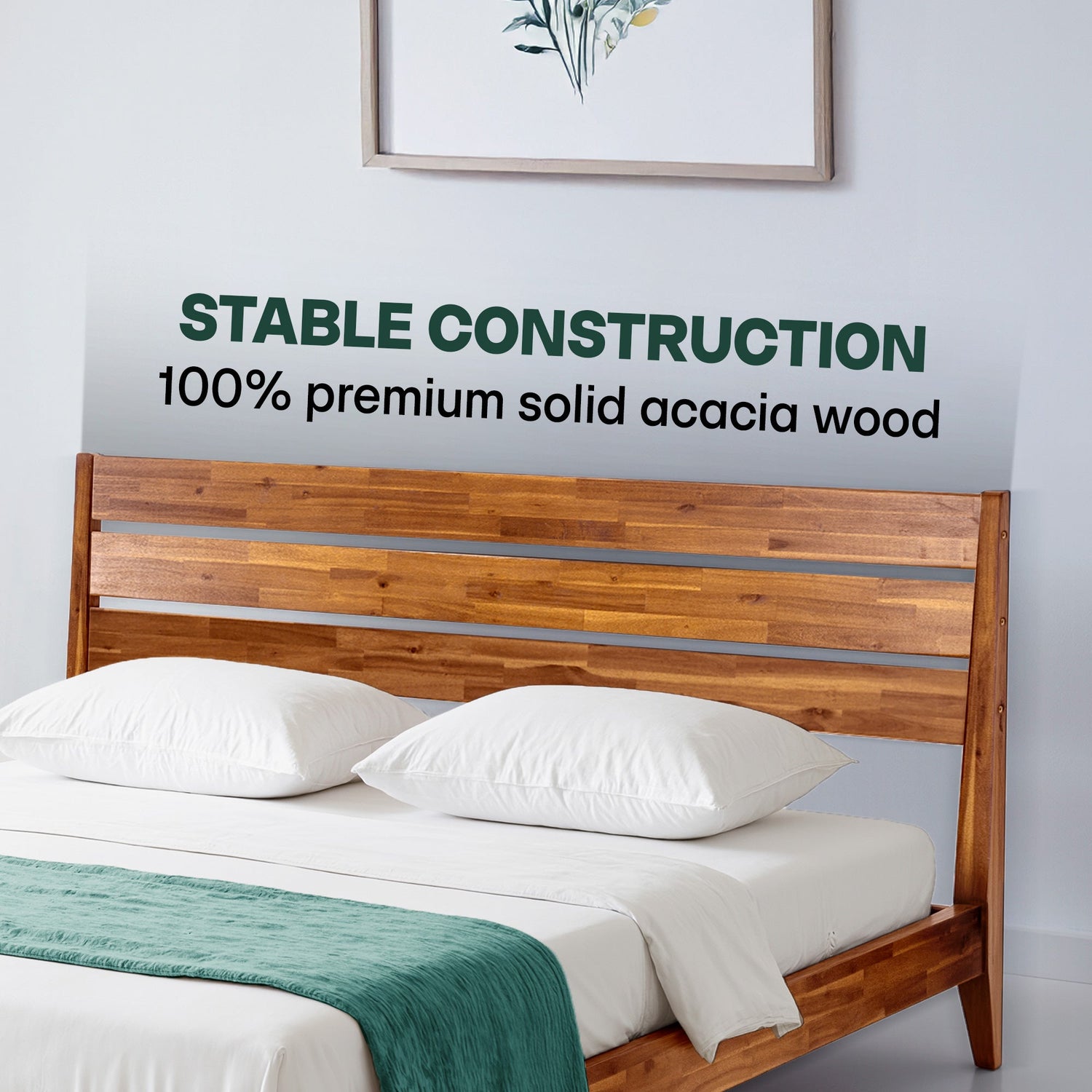 Emery Solid Acacia Wood Bed Frame - Multiple Finishes