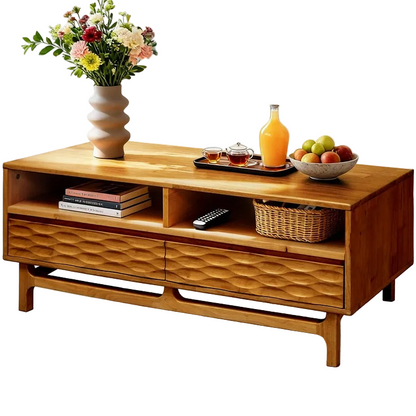 Elara 47.2” Acacia Coffee Table with Drawers &amp; Open Storage - 3 Colors