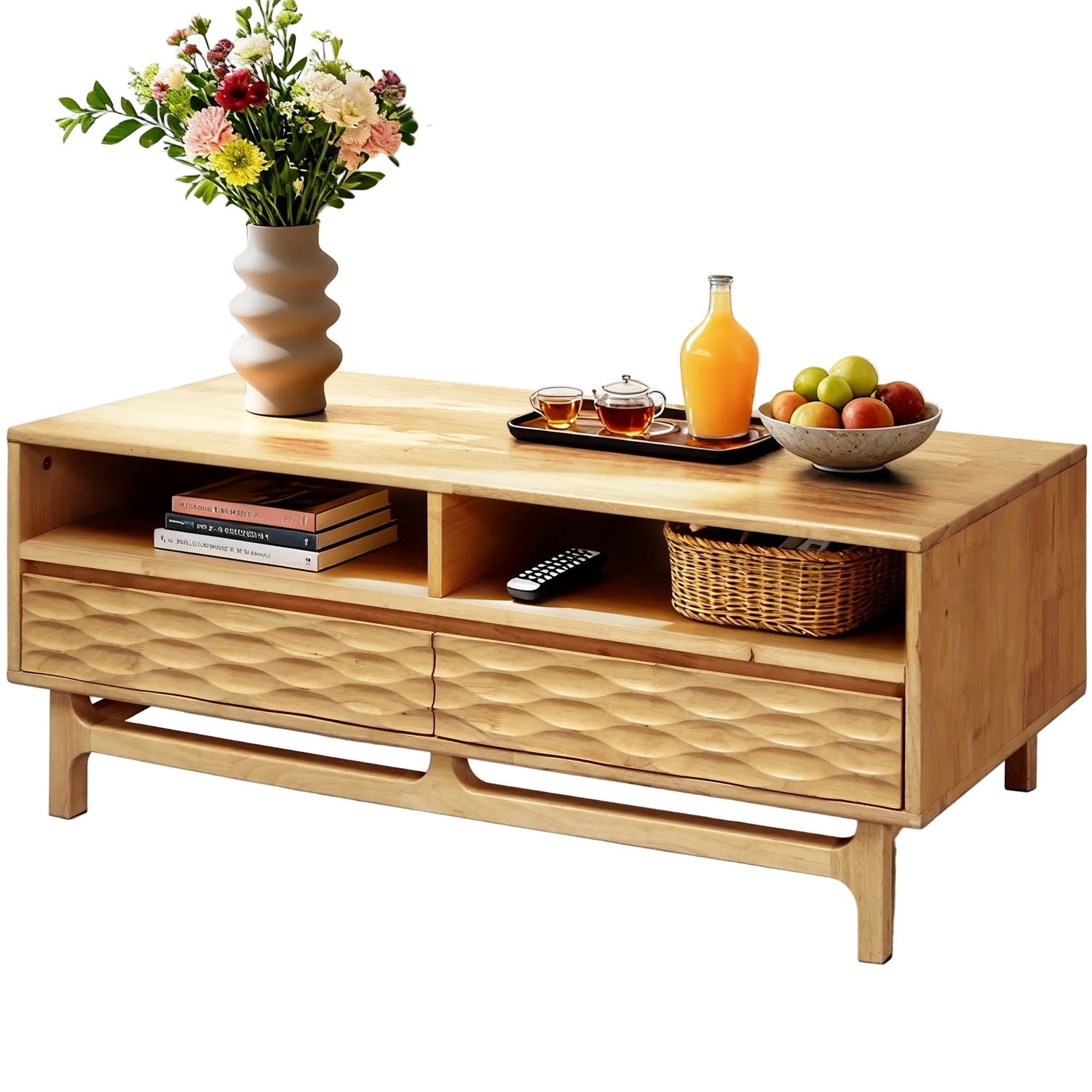 Elara 47.2” Acacia Coffee Table with Drawers &amp; Open Storage - 3 Colors