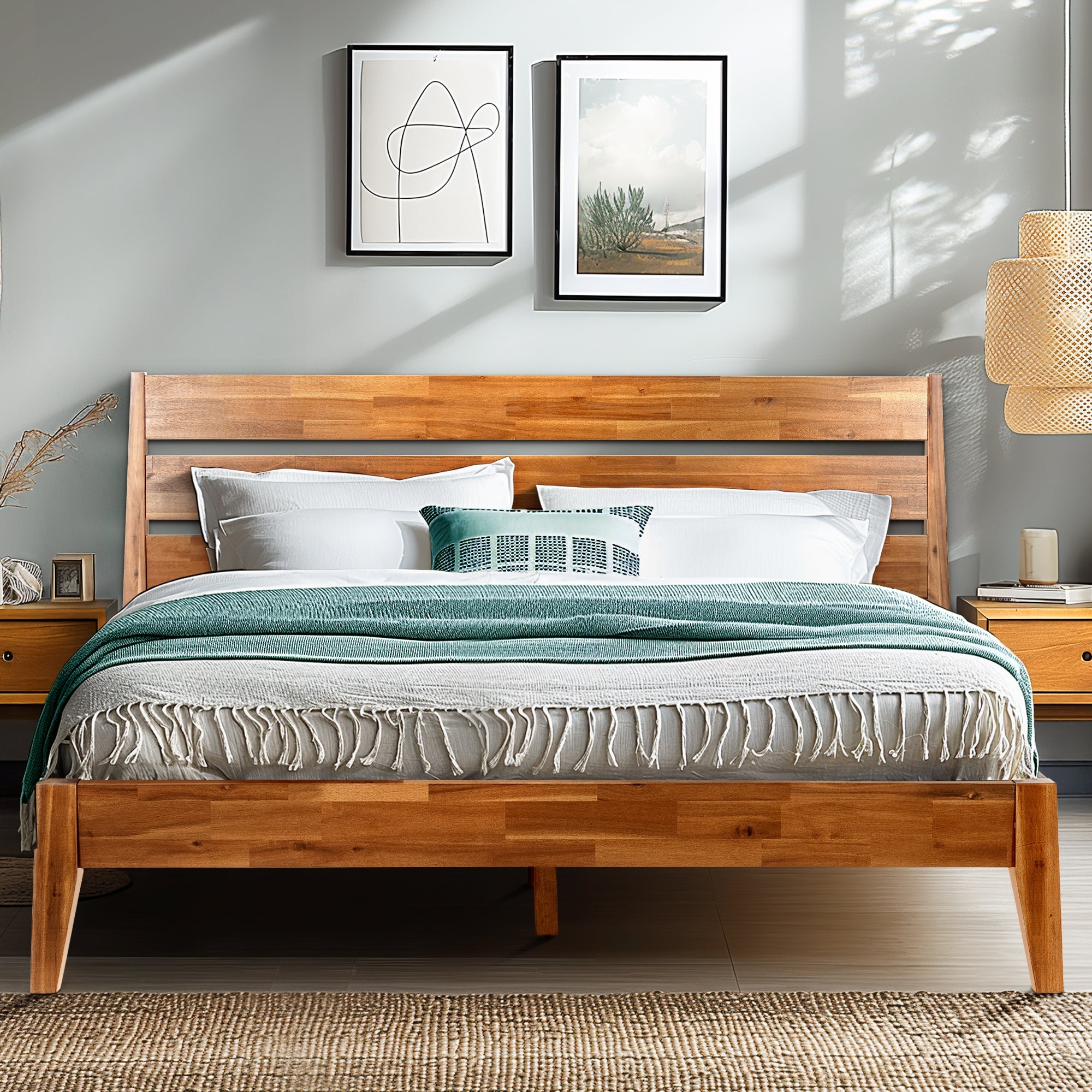 Emery Solid Acacia Wood Bed Frame - Multiple Finishes