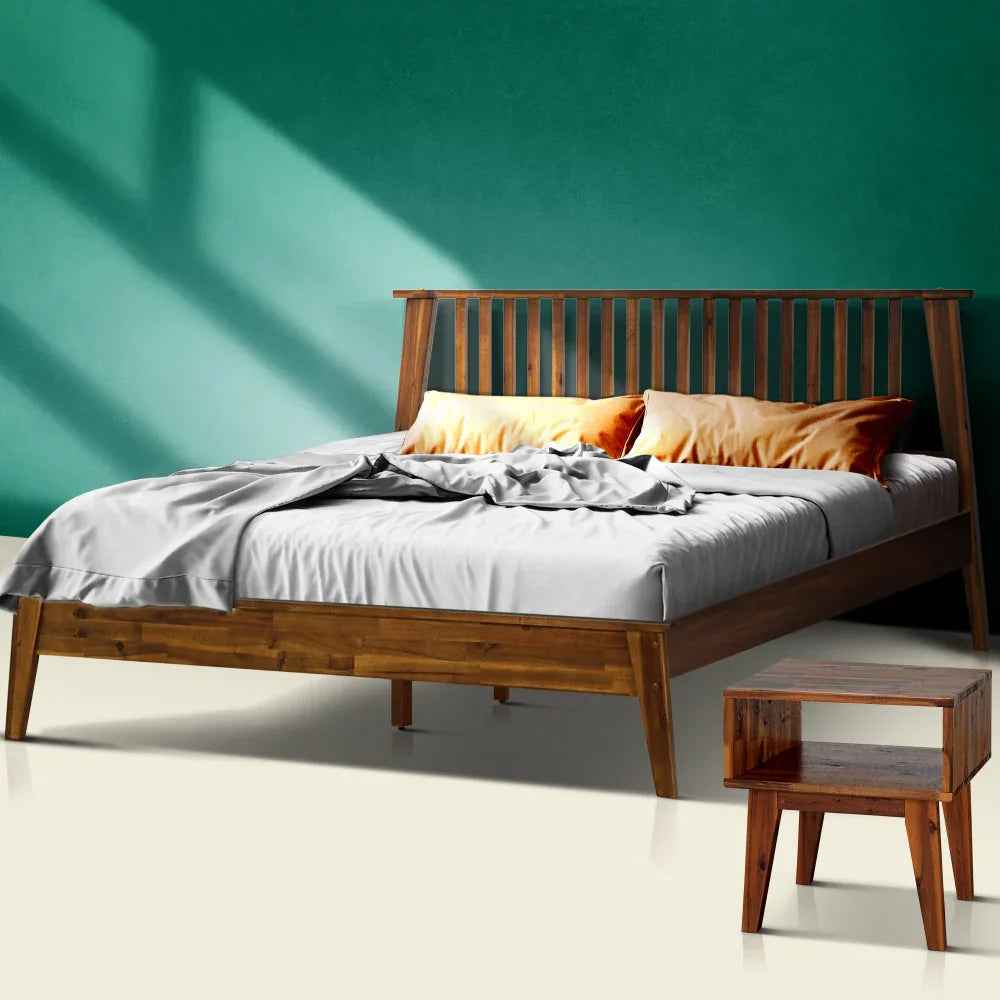 Kaylin Acacia Bed Frame &amp; Nightstand Set