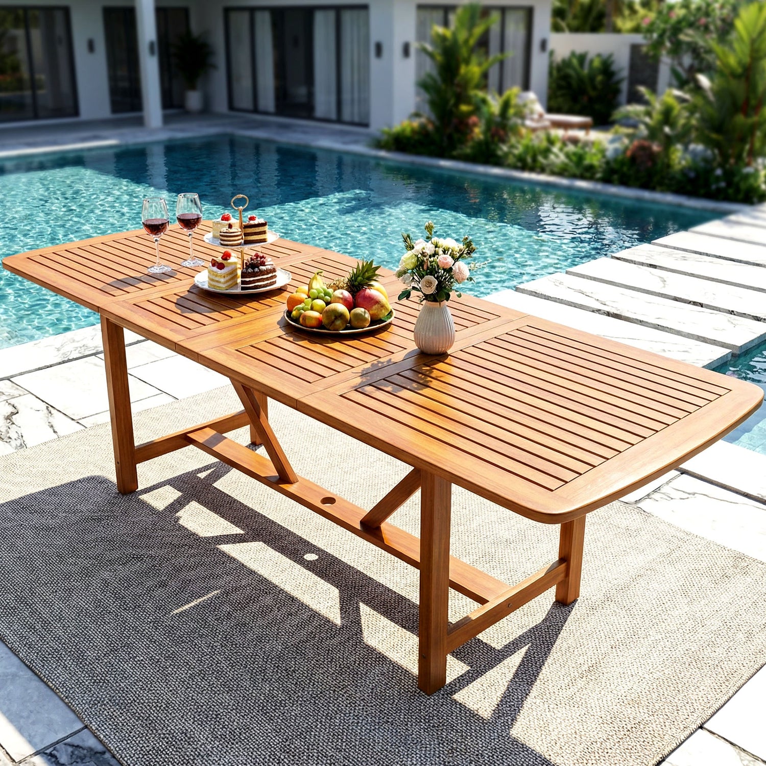 Extendable Indoor/Outdoor Acacia Wood Dining Table