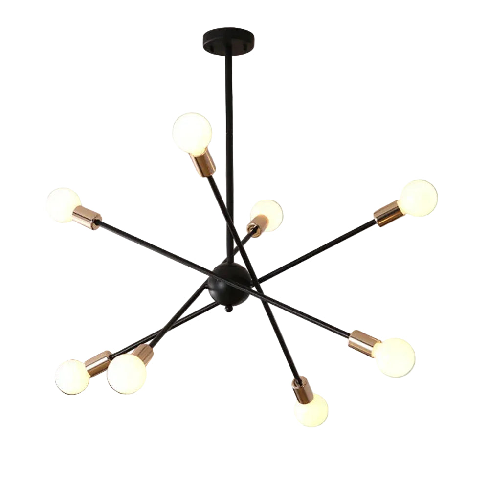 Modern Industrial Sputnik Style Chandelier - Black/White/Gold