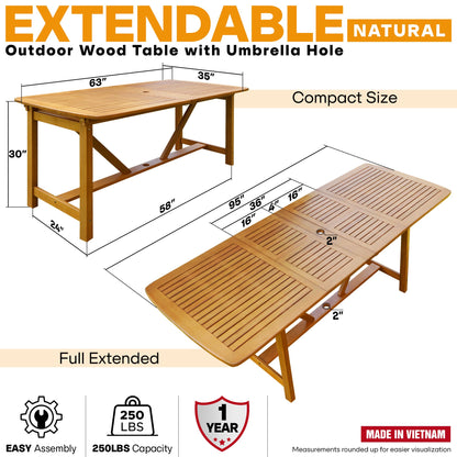 Extendable Indoor/Outdoor Acacia Wood Dining Table