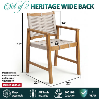 Heritage Wide Indoor/Outdoor Armchairs - Set of 2