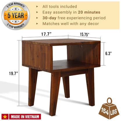 Serena Solid Acacia Wood Nightstand - 6 Colors