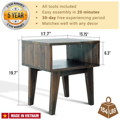 Serena Solid Acacia Wood Nightstand - 6 Colors