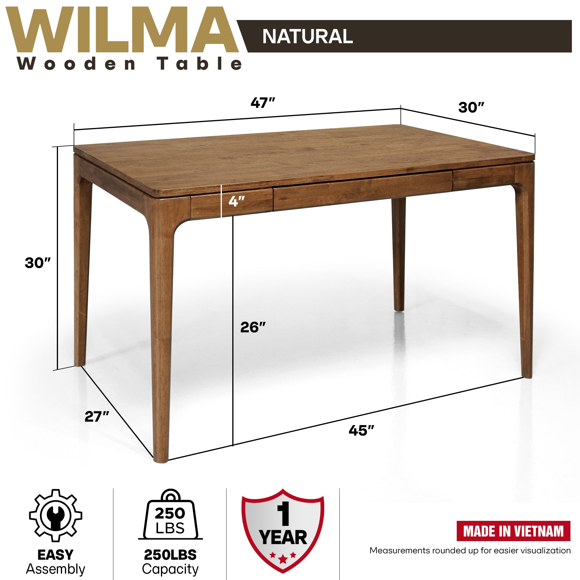 ACACIA Wilma Rubber Wood Writing Desk