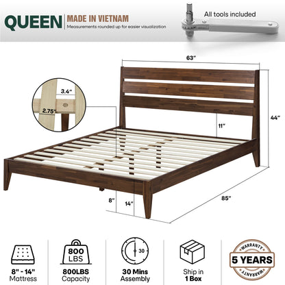 Emery Solid Acacia Wood Bed Frame - Multiple Finishes