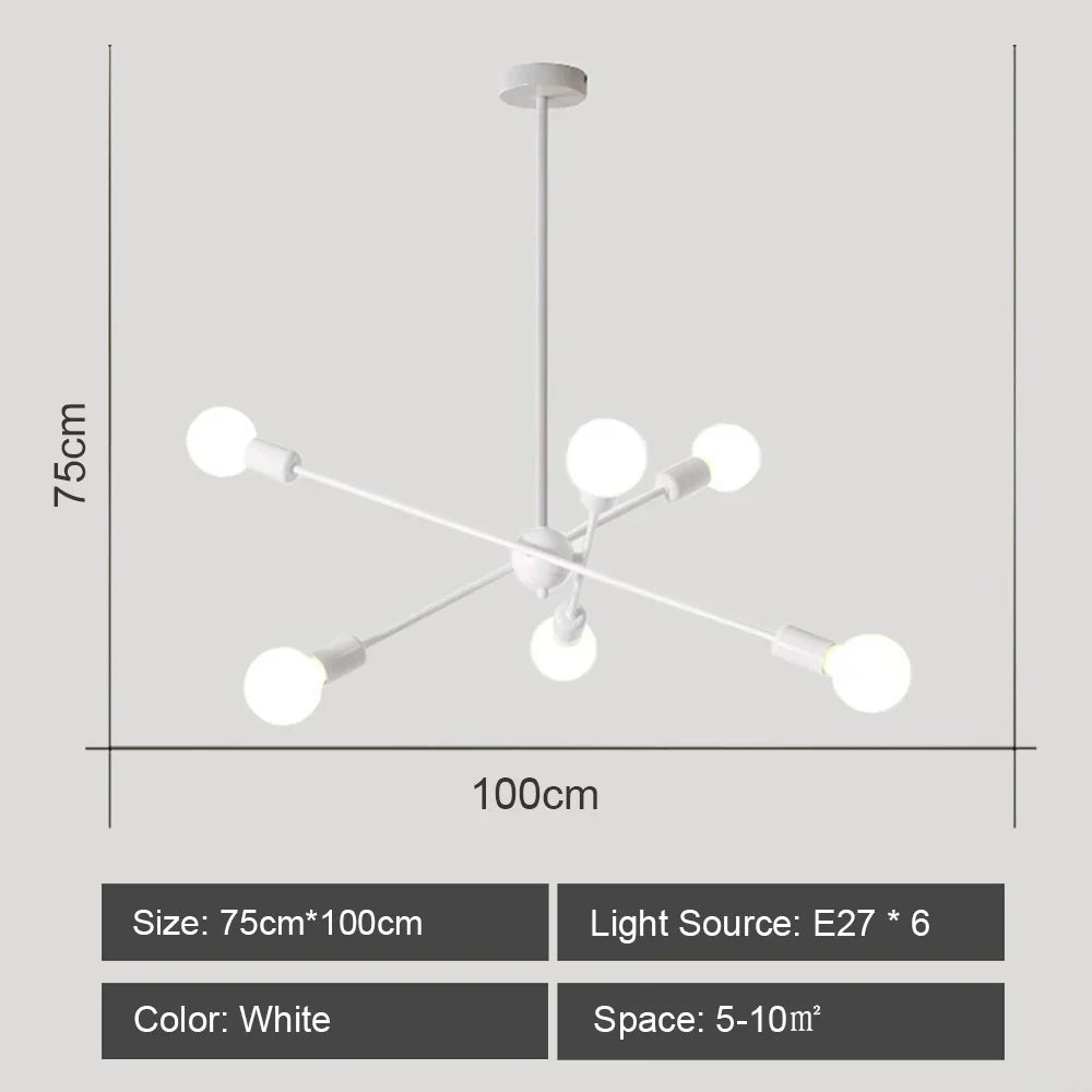 Modern Industrial Sputnik Style Chandelier - Black/White/Gold