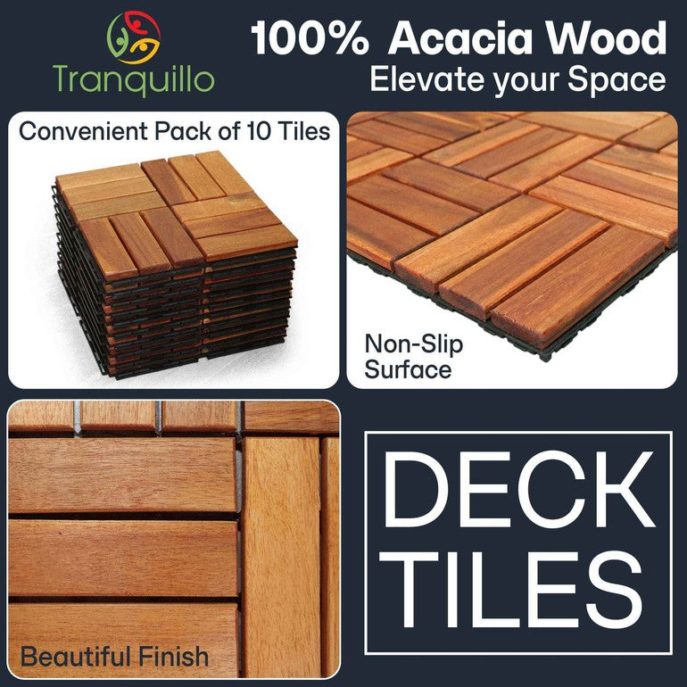 Solid Wood Deck Tiles - Box of 10, 2 Colors