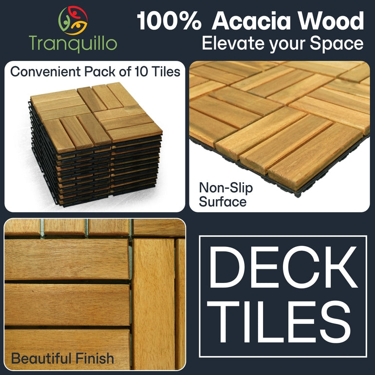 Solid Wood Deck Tiles - Box of 10, 2 Colors