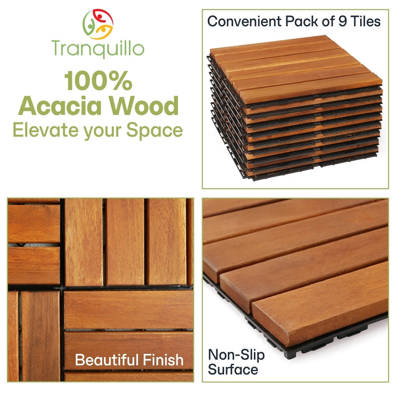 Solid Wood Deck Tiles Solid Slat Style - Box of 9, 2 Colors