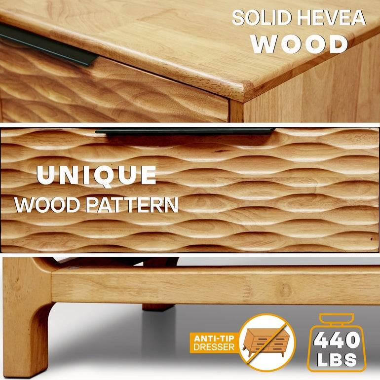 Elara Acacia Wood 6 Drawer Dresser - 3 Colors