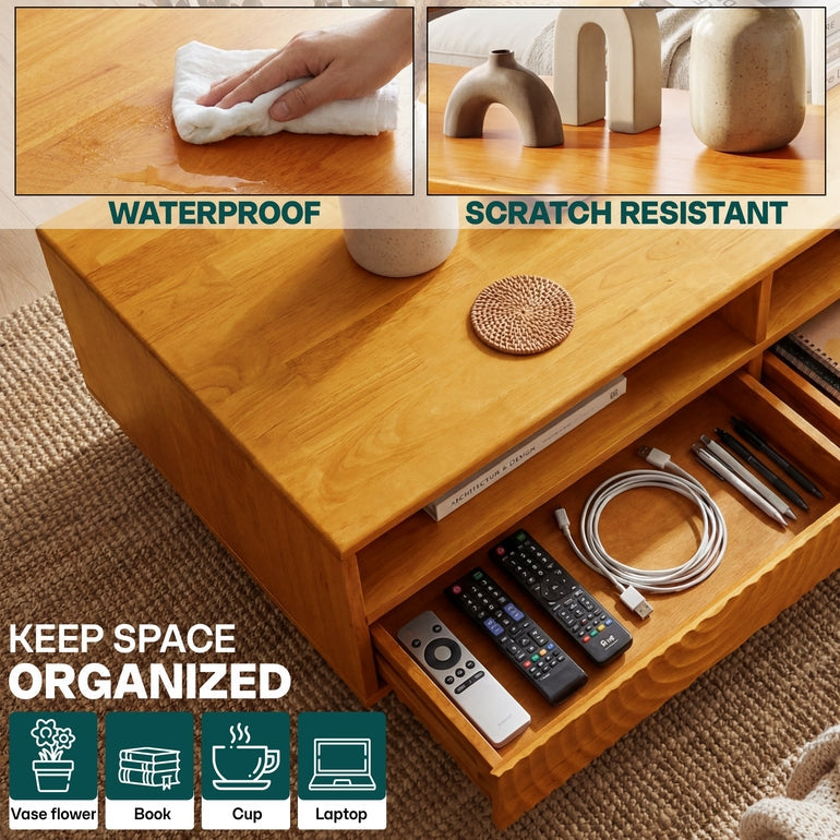 Harmony Solid Acacia Coffee Table with Drawers &amp; Open Storage - 3 Colors