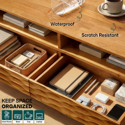 Elara 47.2” Acacia Coffee Table with Drawers &amp; Open Storage - 3 Colors