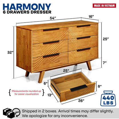 Harmony Solid Wood Dresser in Caramel or Walnut