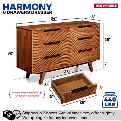 Harmony Solid Wood Dresser in Caramel or Walnut