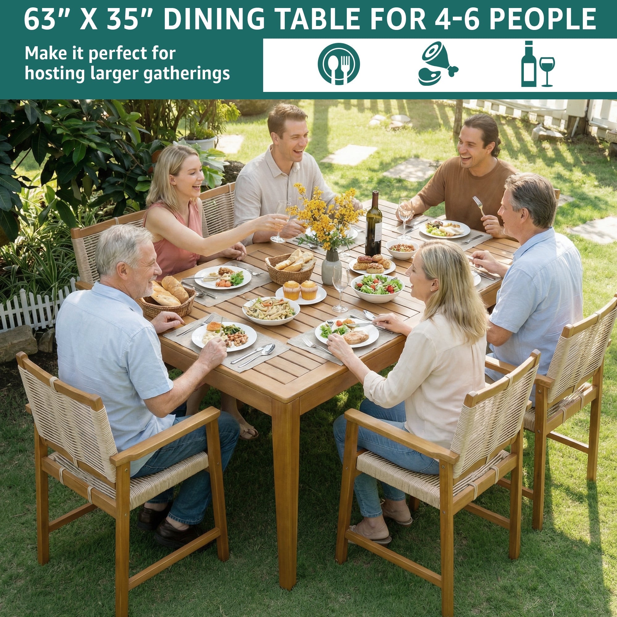 Classic Acacia Wood Outdoor Dining Table for 6