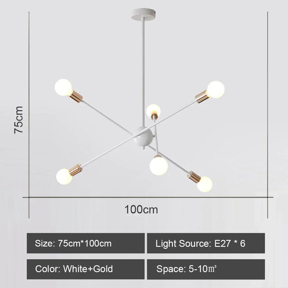 Modern Industrial Sputnik Style Chandelier - Black/White/Gold