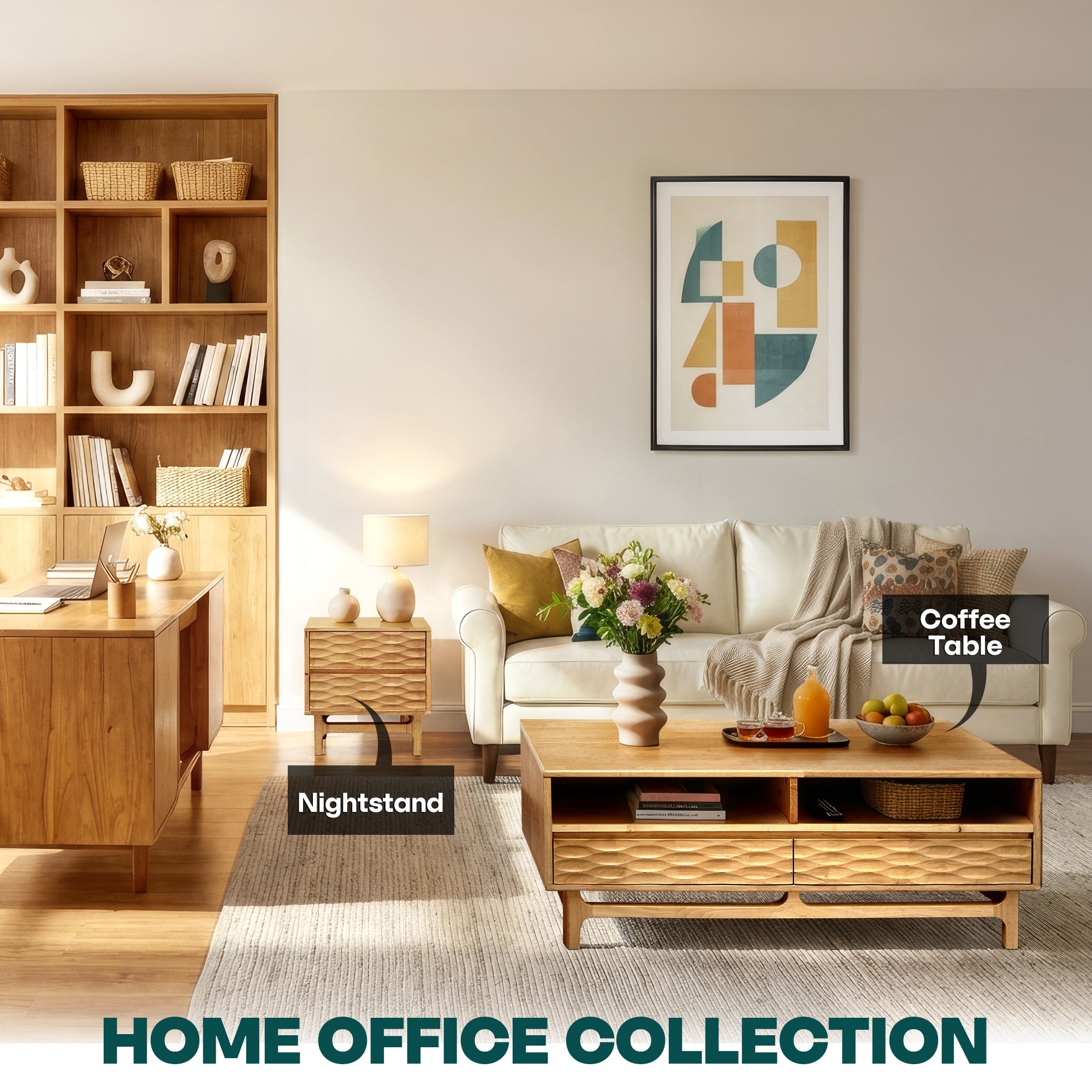 Elara 47.2” Acacia Coffee Table with Drawers &amp; Open Storage - 3 Colors