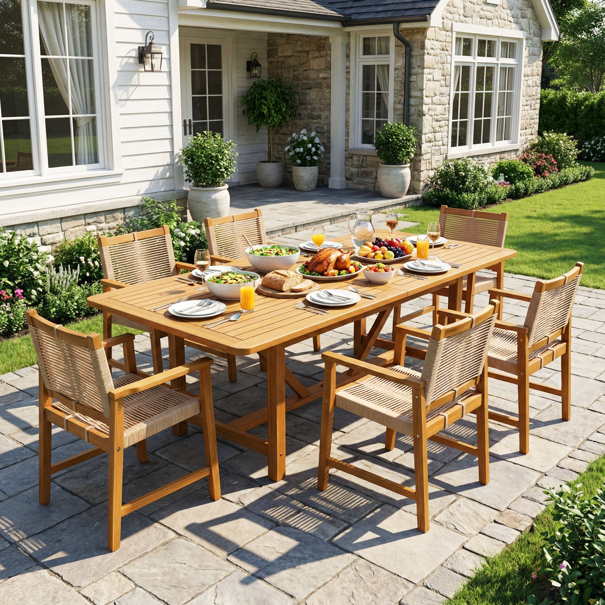 Extendable Indoor/Outdoor Acacia Wood Dining Table