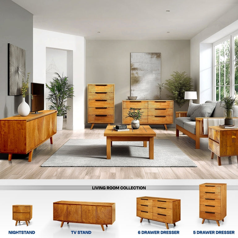 Harmony Solid Wood Dresser in Caramel or Walnut