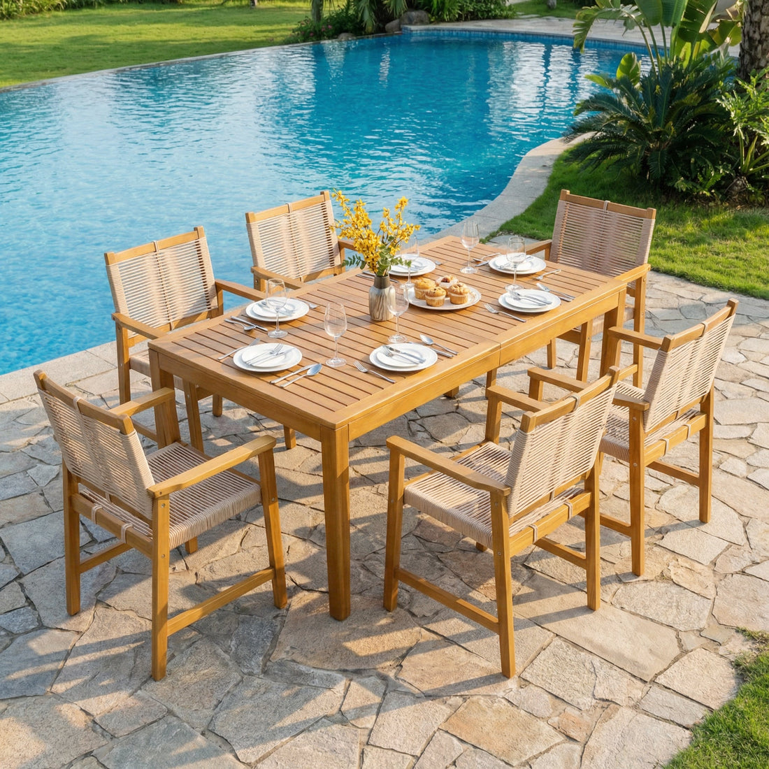 Classic Acacia Wood Outdoor Dining Table for 6