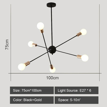 Modern Industrial Sputnik Style Chandelier - Black/White/Gold