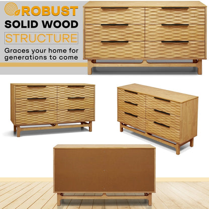 Elara Acacia Wood 6 Drawer Dresser - 3 Colors