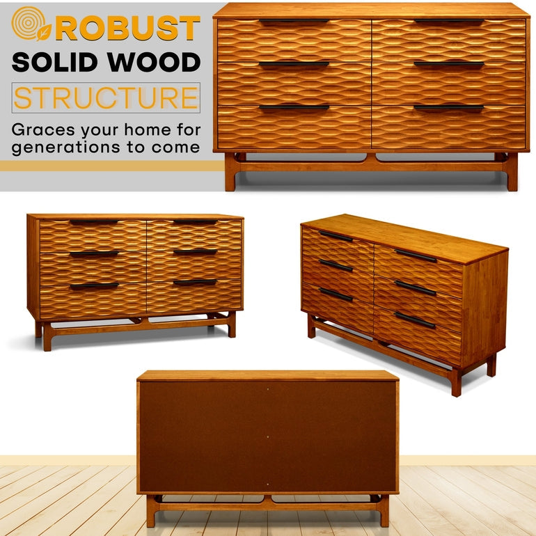 Elara Acacia Wood 6 Drawer Dresser - 3 Colors
