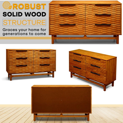 Elara Acacia Wood 6 Drawer Dresser - 3 Colors