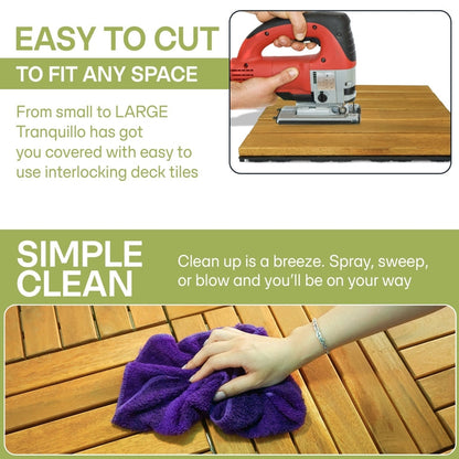 Solid Wood Deck Tiles Solid Slat Style - Box of 9, 2 Colors