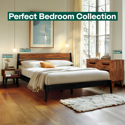 Callisto Solid Acacia Wood Bed Frame and Nightstand Set - 2 Colors