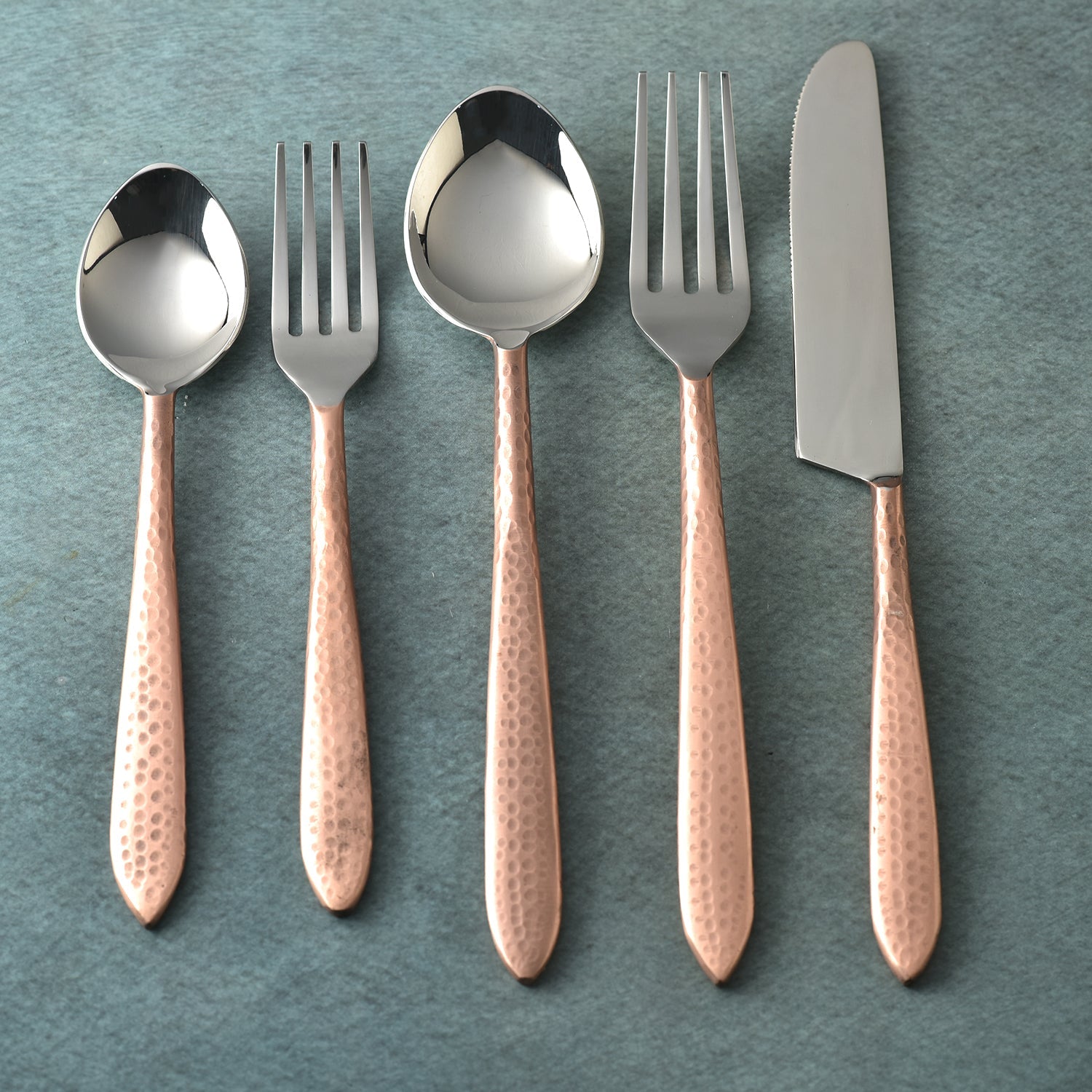 Crimson Hammered Flatware 5 Piece Place Setting