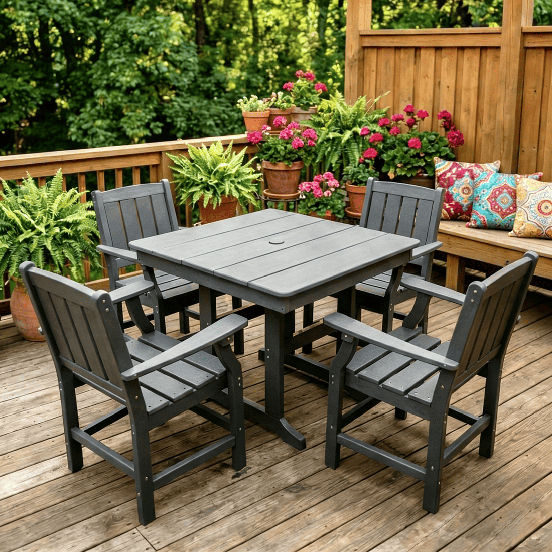 7-Piece HDPE Outdoor Dining Table and Chairs with Umbrella Hole - Multiple Sizes, 2 Colors