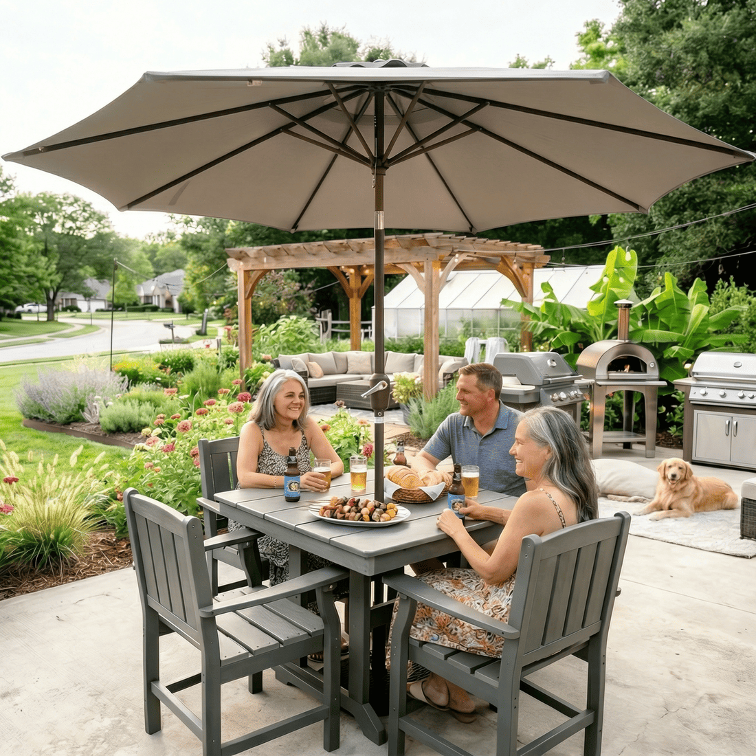 Corex HDPE Outdoor Dining Sets - 5 Piece, Gray or Black