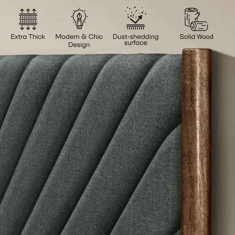 Acacia Astoria Upholstered Solid Wood Bed In Caramel or Walnut