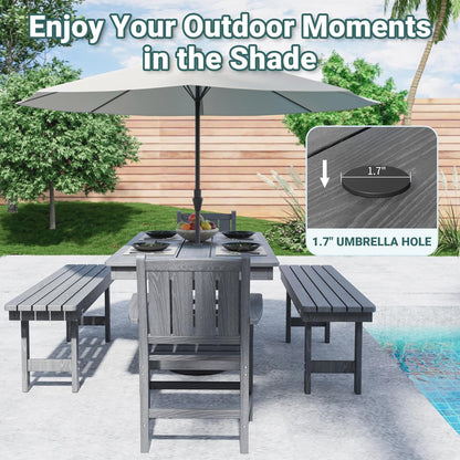 7-Piece HDPE Outdoor Dining Table and Chairs with Umbrella Hole - Multiple Sizes, 2 Colors