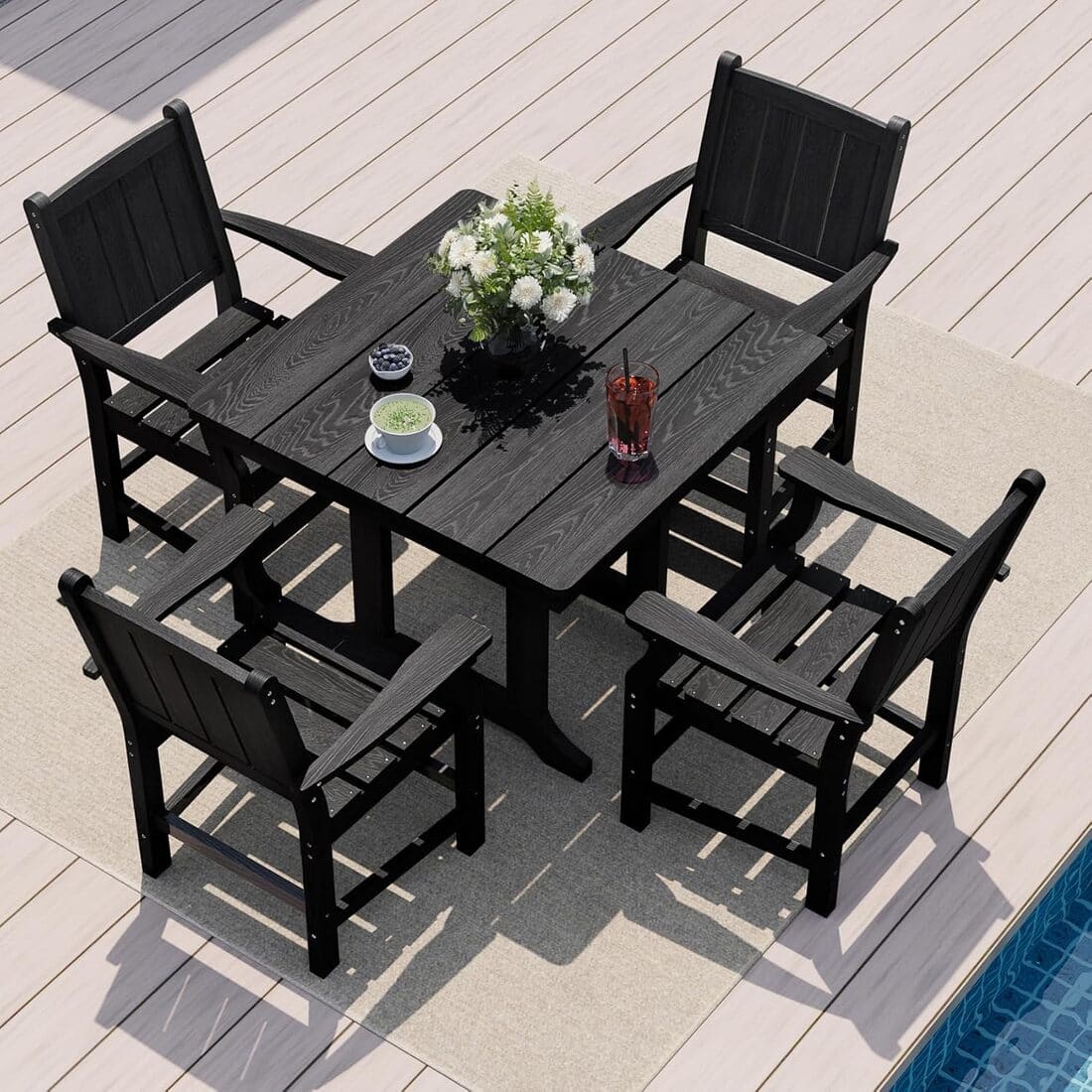 7-Piece HDPE Outdoor Dining Table and Chairs with Umbrella Hole - Multiple Sizes, 2 Colors