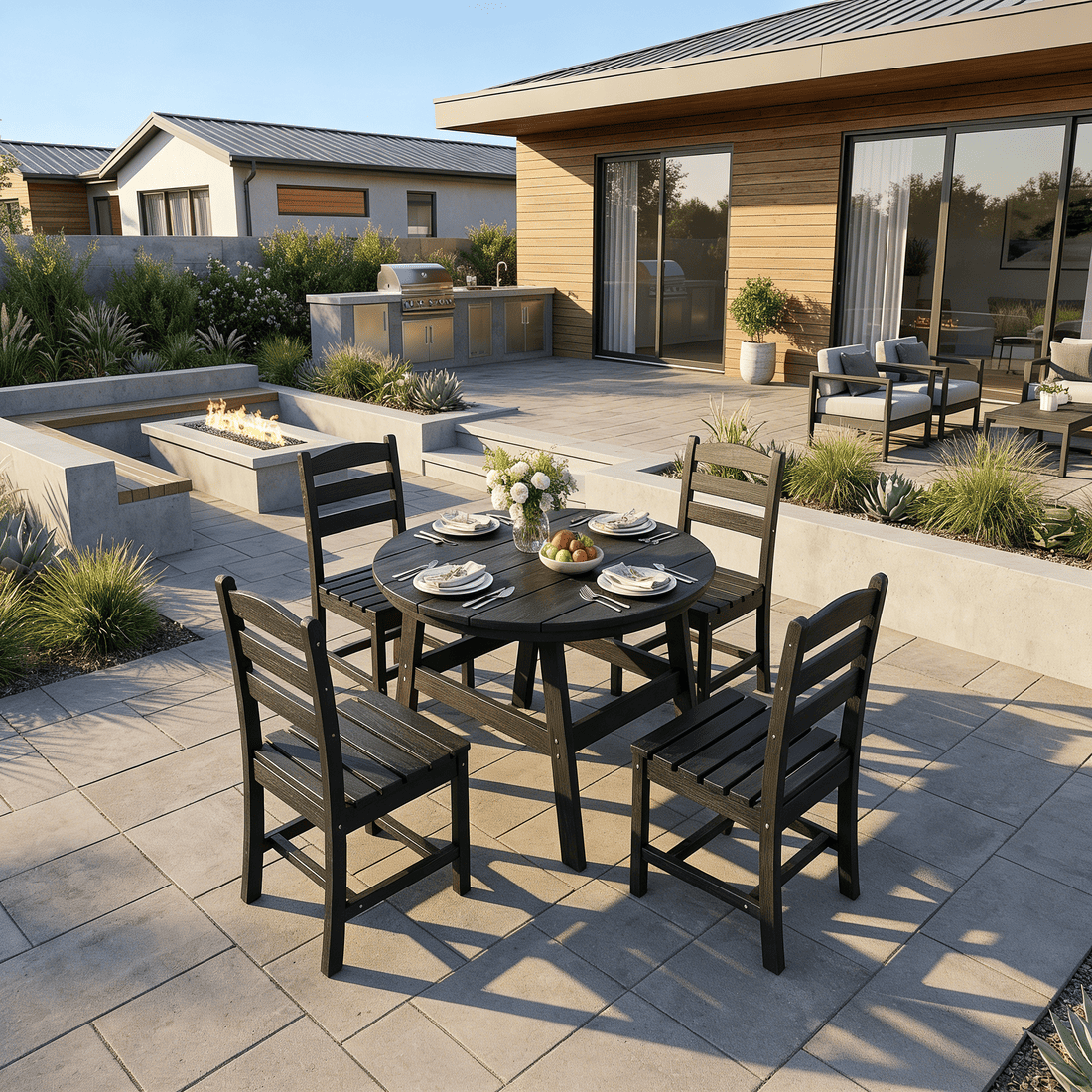 Corex HDPE Outdoor Dining Sets - 5 Piece, Gray or Black