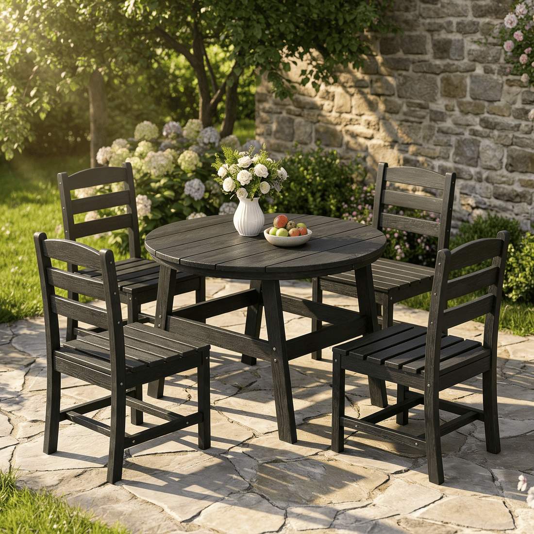 Corex HDPE Outdoor Dining Sets - 5 Piece, Gray or Black
