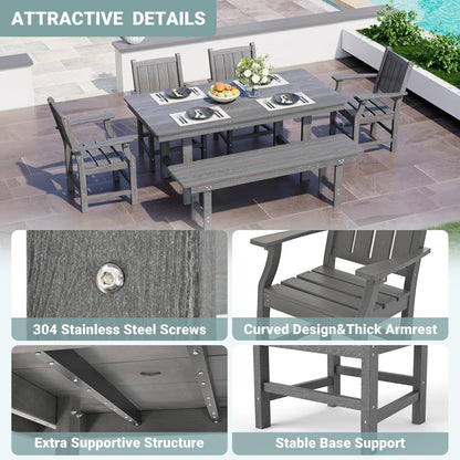 7-Piece HDPE Outdoor Dining Table and Chairs with Umbrella Hole - Multiple Sizes, 2 Colors