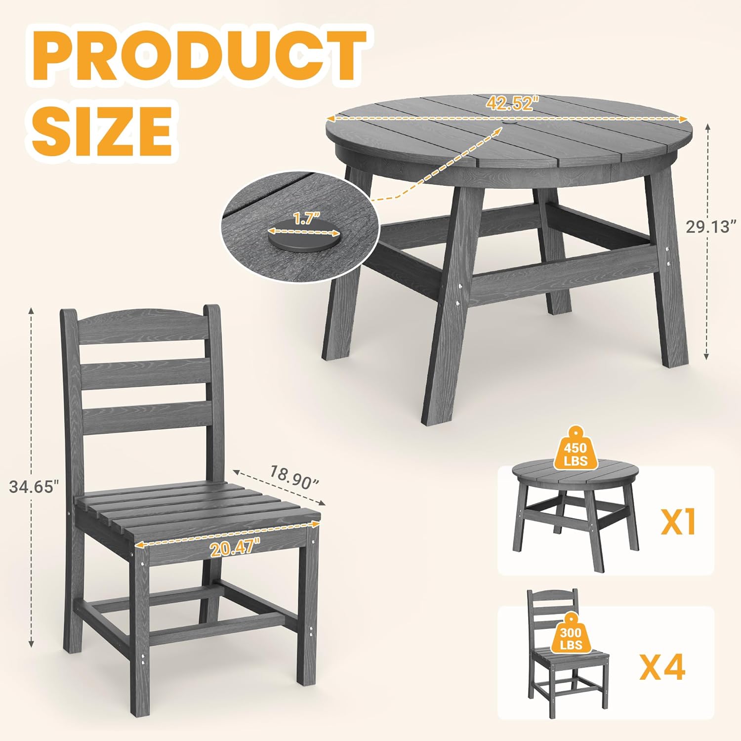 Corex HDPE Outdoor Dining Sets - 5 Piece, Gray or Black