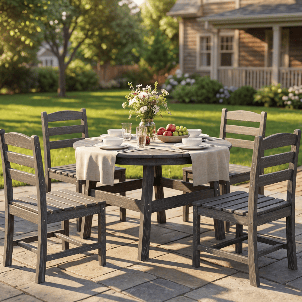 Corex HDPE Outdoor Dining Sets - 5 Piece, Gray or Black
